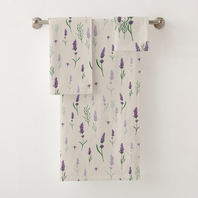 Watercolor Lavander Pattern Bath Towel Set (Insitu)