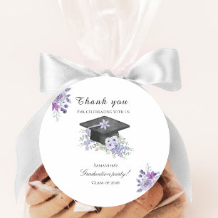 Watercolor  Lavander Purple Floral Graduation  Classic Round Sticker