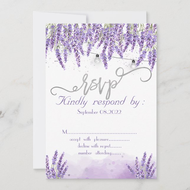 Watercolor Lavander String Lights  Invitation (Front)