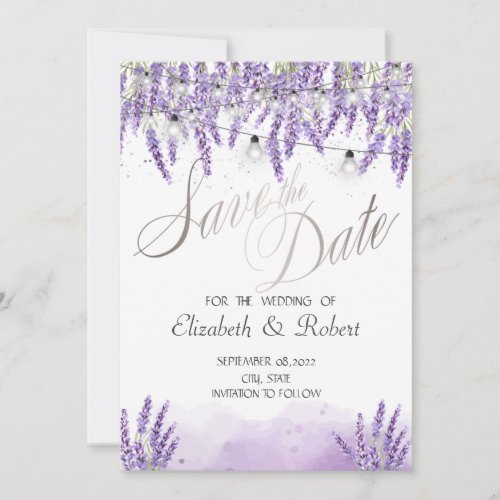 Watercolor Lavander String Lights Save The Date