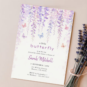 Watercolor Lavender a Little Butterfly Baby Shower Invitation