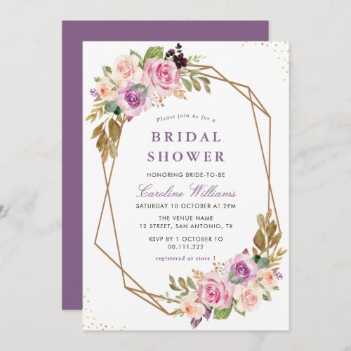 Watercolor lavender and blush bridal shower invitation