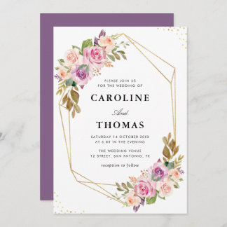 watercolor Lavender and blush geometric wedding Invitation