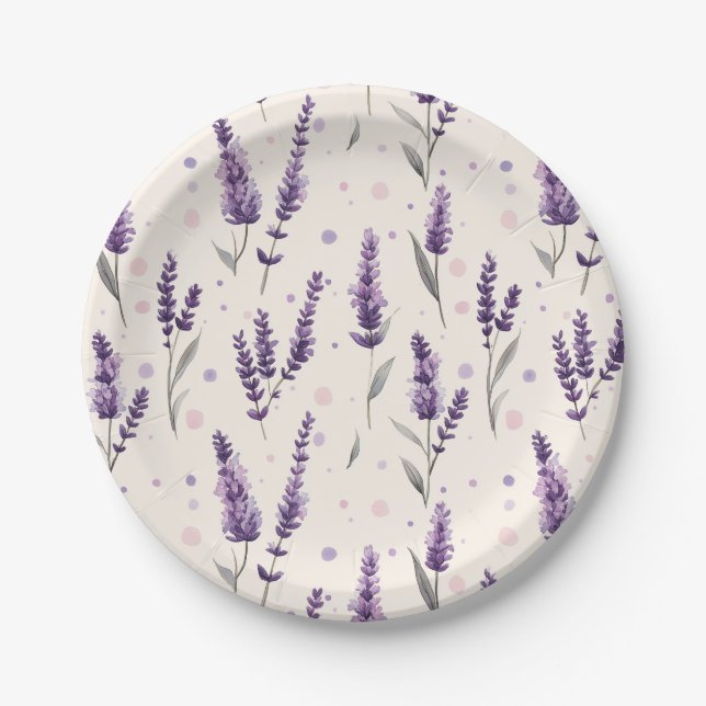 Watercolor lavender and dots design paper plates (Front)