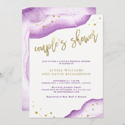 Watercolor Lavender and Gold Geode Couples Shower Invitation