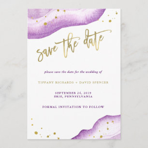Watercolor Lavender and Gold Geode Save the Date