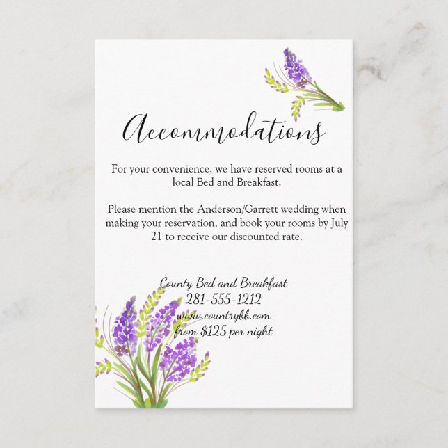 Watercolor Lavender and Green Florals Enclosure Card (Front)