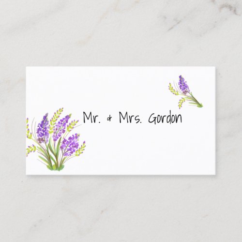 Watercolor Lavender and Green Florals Place Card