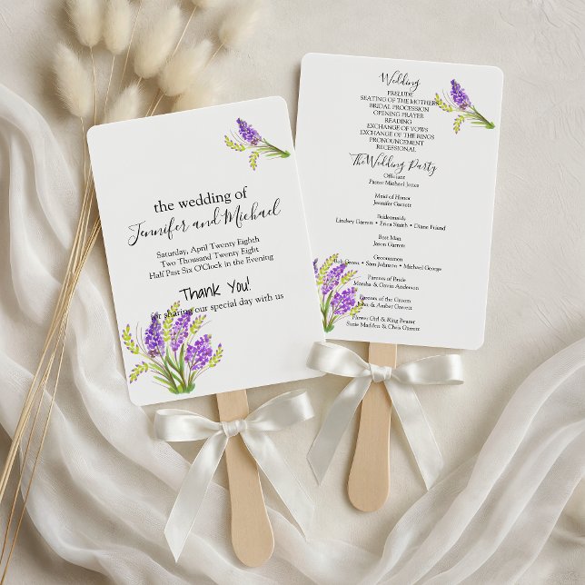 Watercolor Lavender and Green Florals Program Hand Fan (Creator Uploaded)