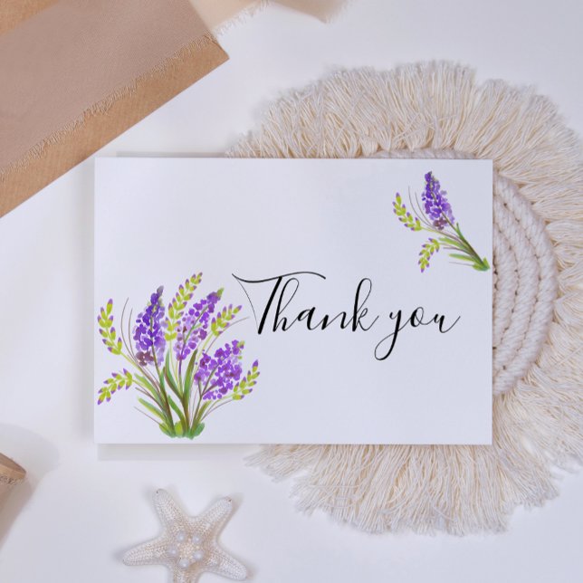 Watercolor Lavender and Green Florals Thank You Card (Creator Uploaded)