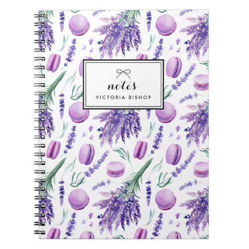 Watercolor Lavender and Macarons Pattern Custom Notebook