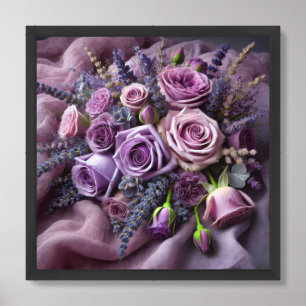 Watercolor lavender and mauve roses on linen framed art