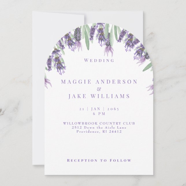 Watercolor Lavender Arched Wedding Invitation (Front)