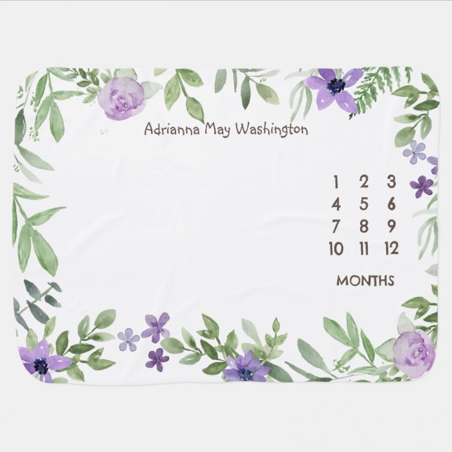 Watercolor Lavender Baby Milestone blanket (Horizontal)