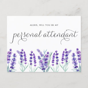 Watercolor Lavender Be My Personal Attendant Invitation Postcard