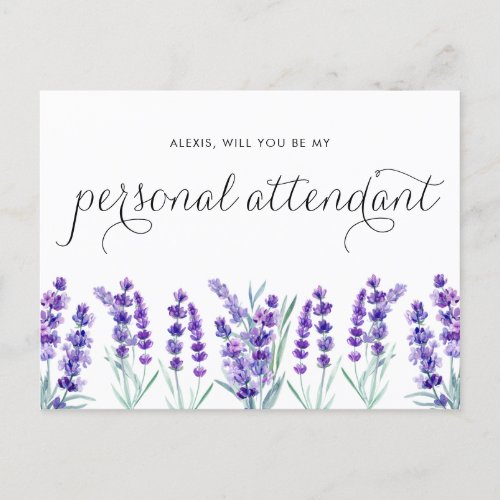 Watercolor Lavender Be My Personal Attendant Invitation Postcard