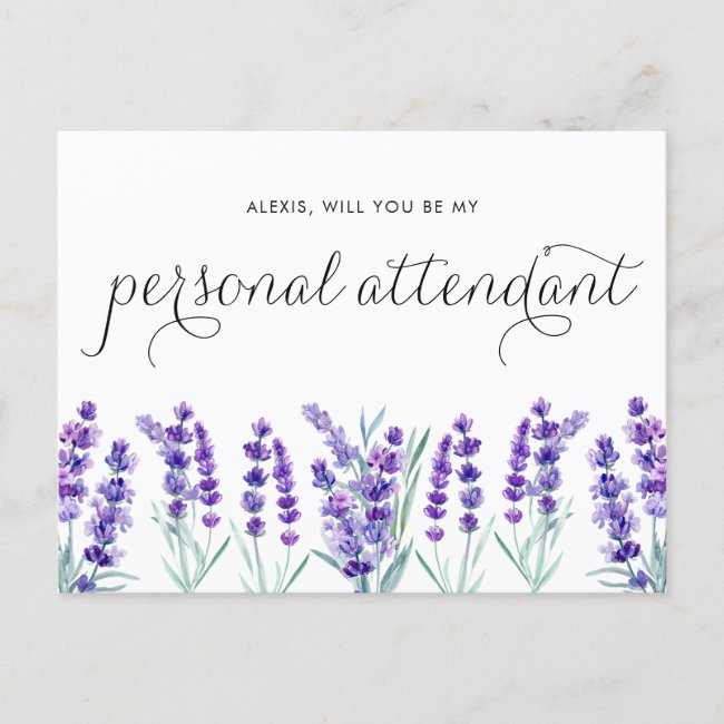 Watercolor Lavender Be My Personal Attendant Invitation Postcard