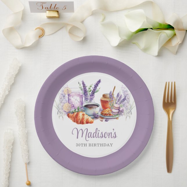 Watercolor Lavender Birthday Brunch Custom Paper Plates (Wedding)