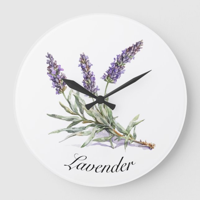 Watercolor Lavender Botanical Wellness Custom Large Clock (Front)