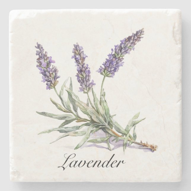 Watercolor Lavender Botanical Wellness Custom Stone Coaster (Front)