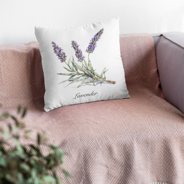 Watercolor Lavender Botanical Wellness Custom Throw Pillow (Creator Uploaded)