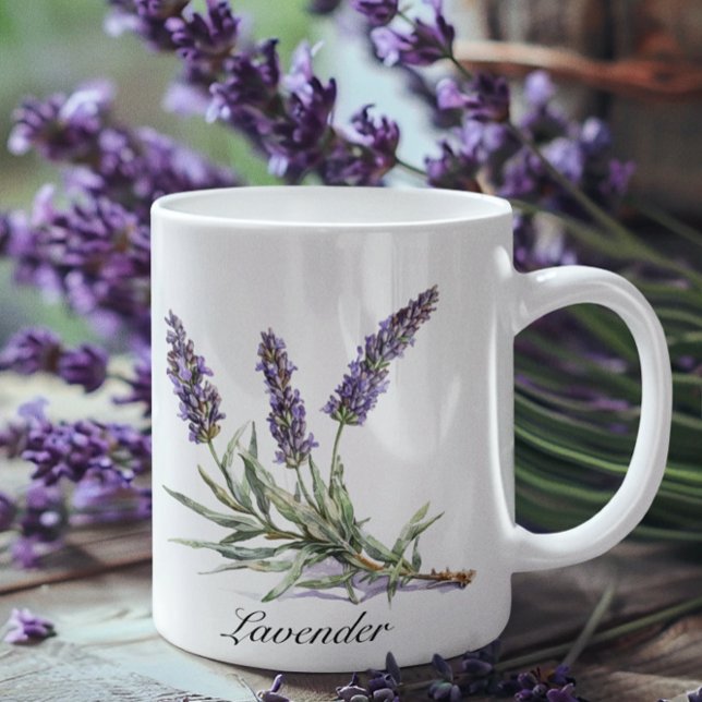 Watercolor Lavender Botanical Wellness Custom Two-Tone Coffee Mug (Creator Uploaded)