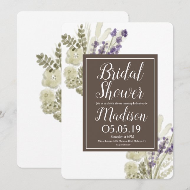 Watercolor Lavender Bouquet Botany Bridal Shower Invitation (Front/Back)