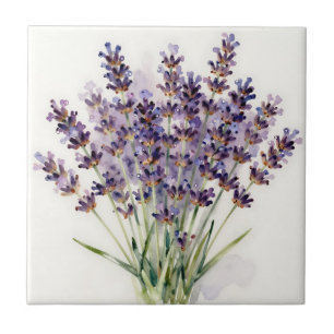 Watercolor Lavender Bouquet Floral Ceramic Tile