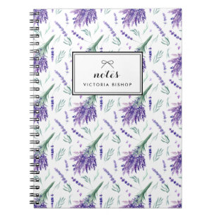 Watercolor Lavender Bouquet Pattern Personalized Notebook