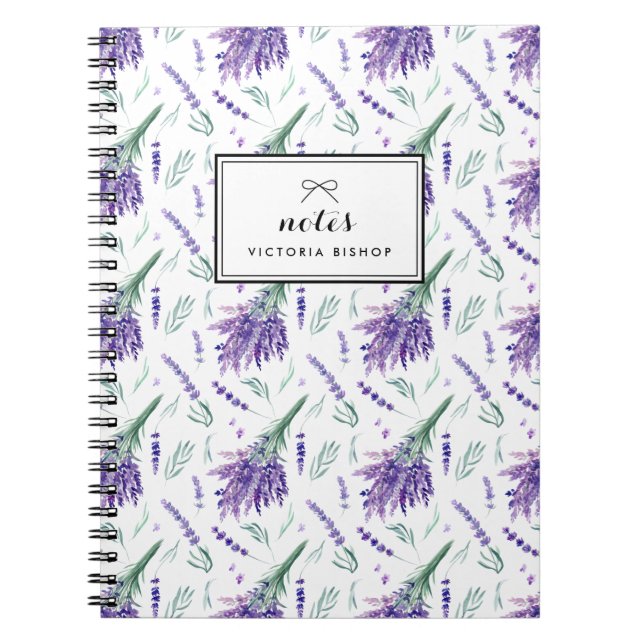 Watercolor Lavender Bouquet Pattern Personalized Notebook (Front)