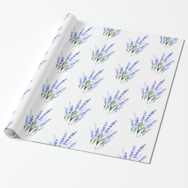 Watercolor Lavender Bouquet Pattern Wrapping Paper (Unrolled)