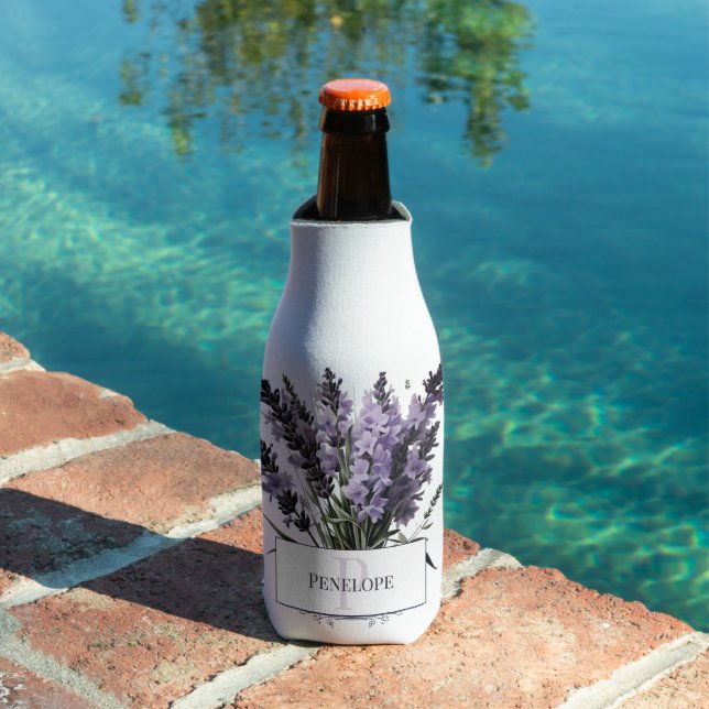 Watercolor Lavender Bouquet Personalized Bottle Cooler (In Situ Pool)