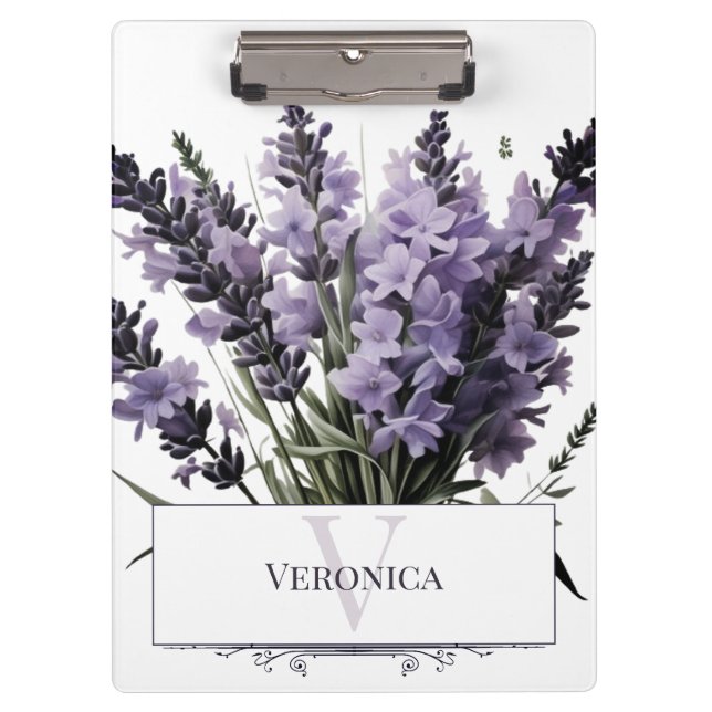 Watercolor Lavender Bouquet Personalized Clipboard (Front)