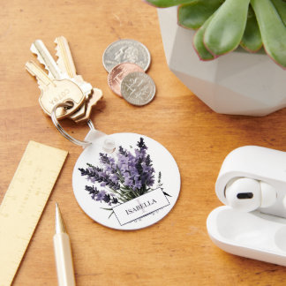 Watercolor Lavender Bouquet Personalized Keychain