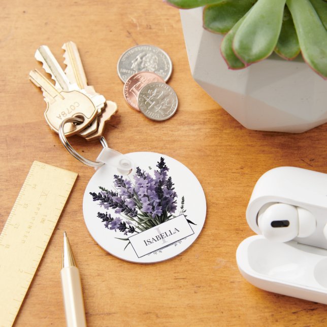 Watercolor Lavender Bouquet Personalized Keychain (Desk)