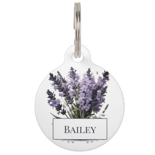 Watercolor Lavender Bouquet Personalized Pet ID Tag