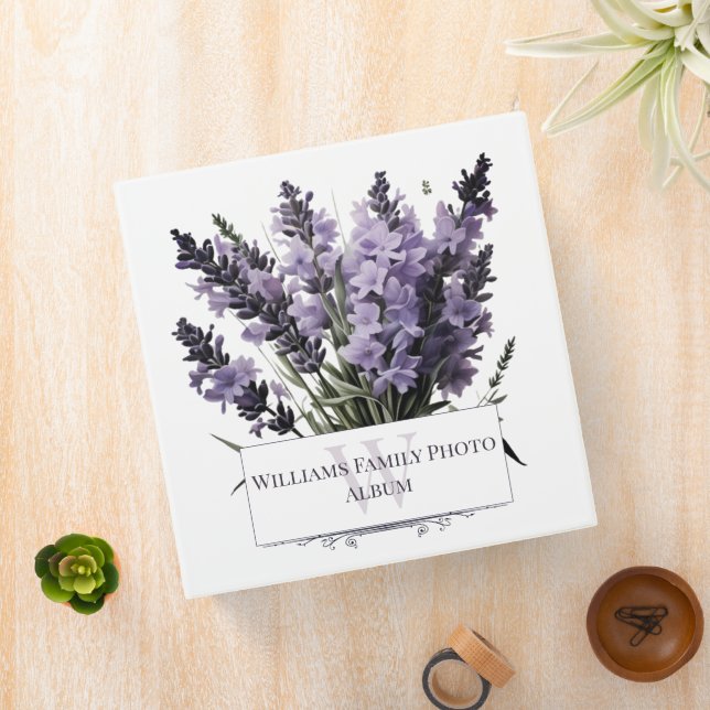Watercolor Lavender Bouquet Personalized Photo  3 Ring Binder (In Situ)