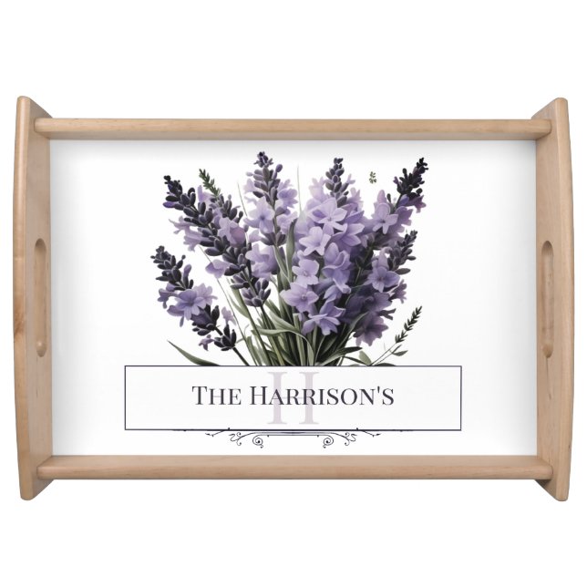 Watercolor Lavender Bouquet Personalized Serving Tray (Front)