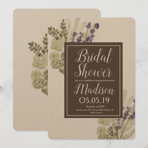 Watercolor Lavender Bouquet Rustic Bridal Shower Invitation