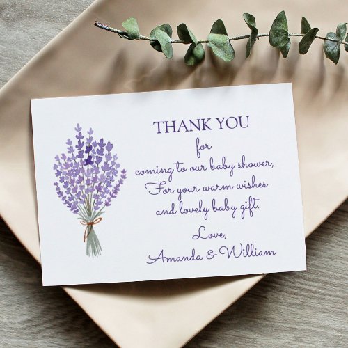 Watercolor Lavender Bouquet Thank You Baby Shower 