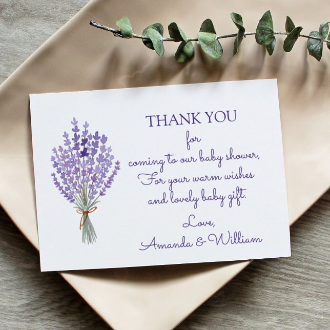 Watercolor Lavender Bouquet Thank You Baby Shower  Card (Creator Uploaded)