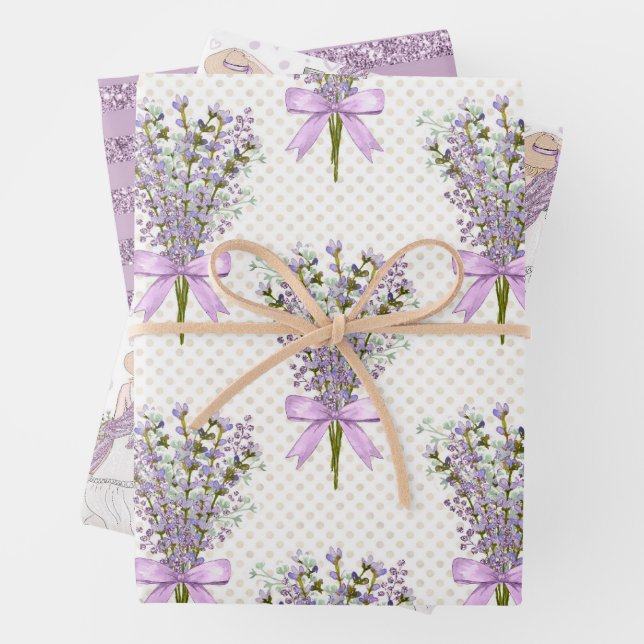 Watercolor Lavender Bouquet  Wrapping Paper Sheets (In situ)