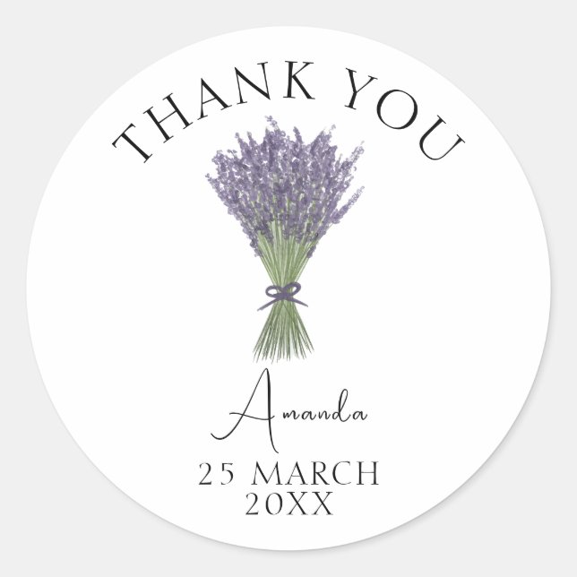 Watercolor Lavender Bridal Brunch Thank You Classic Round Sticker (Front)