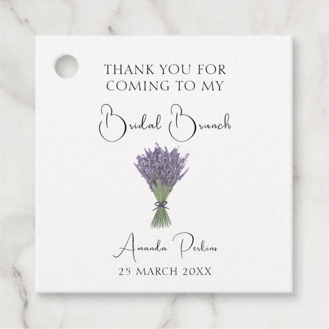 Watercolor Lavender Bridal Brunch Thank You Favor Tags (Front)
