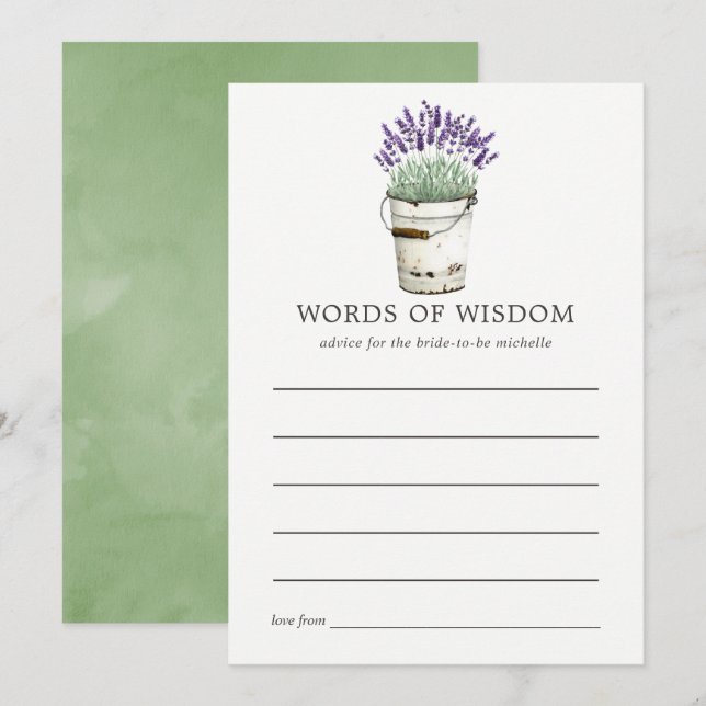 Watercolor Lavender Bridal Shower Advice Invitation (Front/Back)