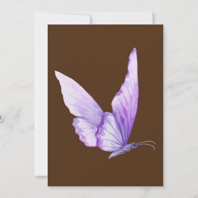 Watercolor Lavender Butterfly wedding Invitation (Back)