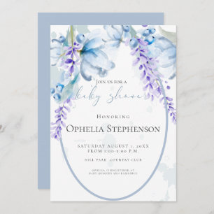 Watercolor Lavender -Dusty Blue Floral Baby Shower Invitation