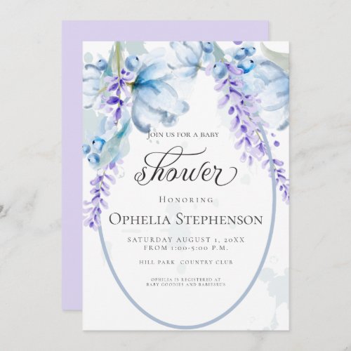 Watercolor Lavender _Dusty Blue Floral Baby Shower Invitation