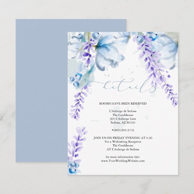 Watercolor Lavender Dusty Blue Wildflowers Invitation (Front/Back)