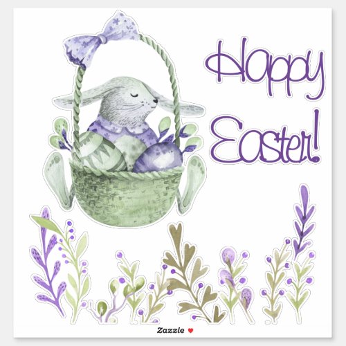 Watercolor Lavender Easter Bunny White or Clear Sticker